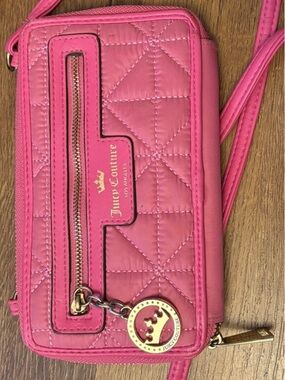 Juicy Couture Quilted Bright Pink Crossbody Wristlet with Gold Accent
